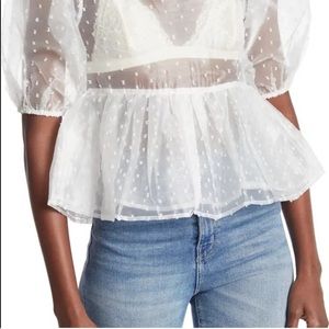 ⭐️ TOPSHOP Dobby Dot Organza Puff Sleeve Blouse D2